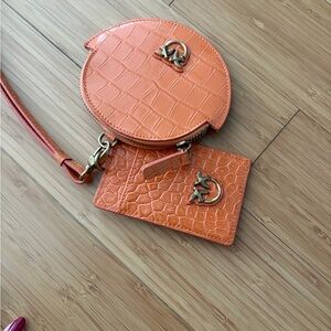 Pinko Orange Croc-Embossed Crossbody Bag Set